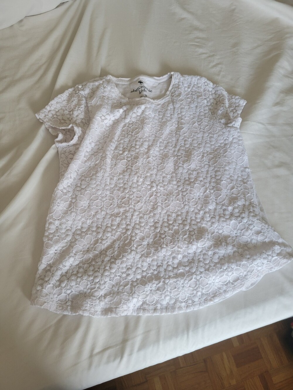 abercrombie kids White Floral Lace Short Sleeve Tee